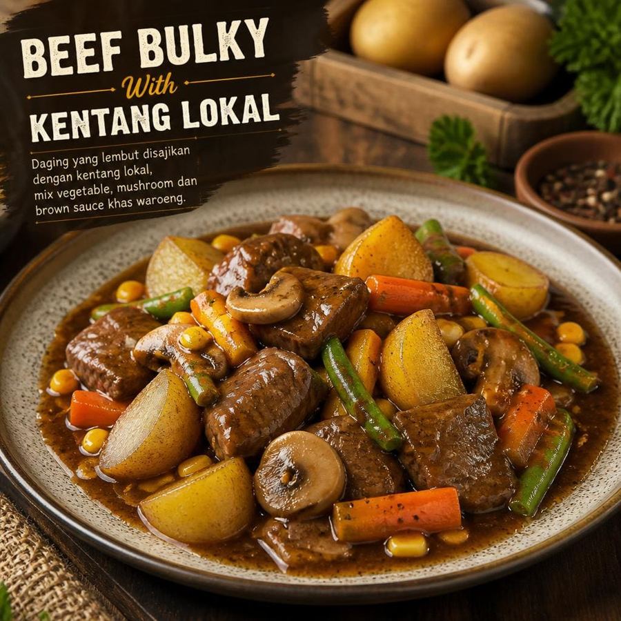 Foto Beef Bulky With Kentang Lokal dengan daging lembut, kentang lokal, dan mix vegetable