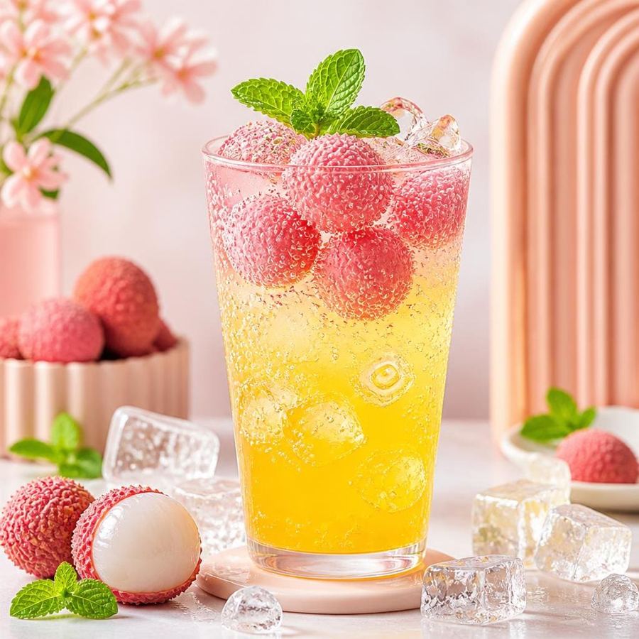 Foto Lychee Squash Float dengan rasa leci segar dan topping es krim