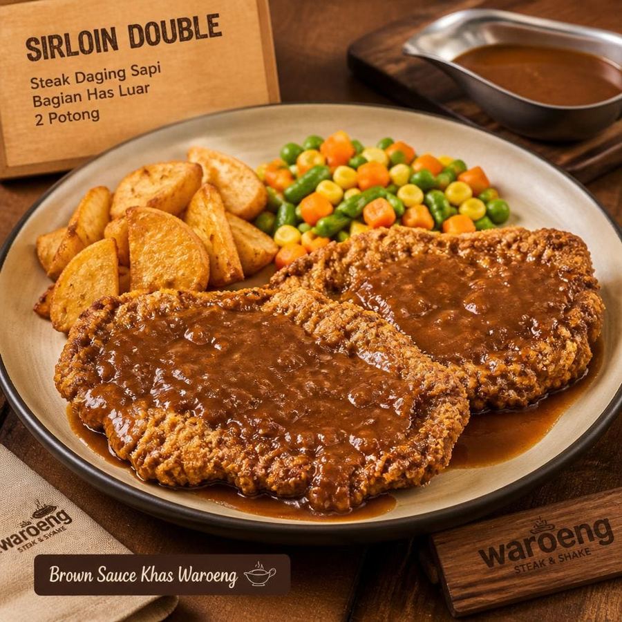 Foto Sirloin Double dengan dua potong steak daging sapi bagian has luar