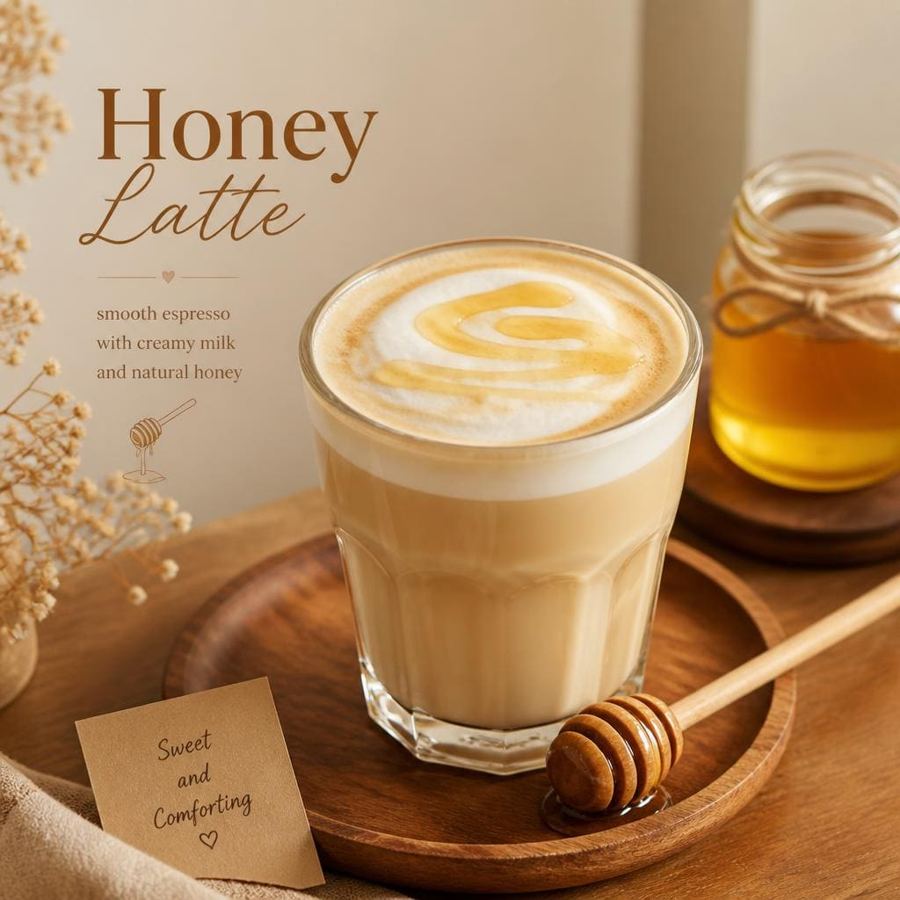 Foto Honey Latte dengan rasa kopi susu creamy dan madu manis
