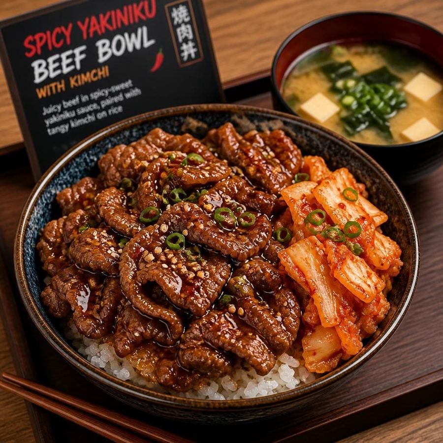 Foto Spicy Yakiniku Beef Bowl With Kimchi Yakiniku Like