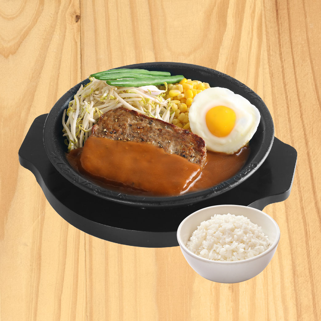 Foto Double Hamburg Steak with Egg (termasuk nasi)
