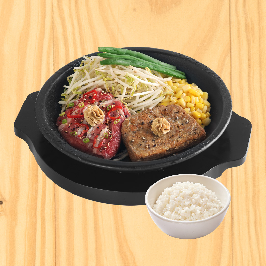 Foto BBQ Premium Beef & Hamburg (termasuk nasi)