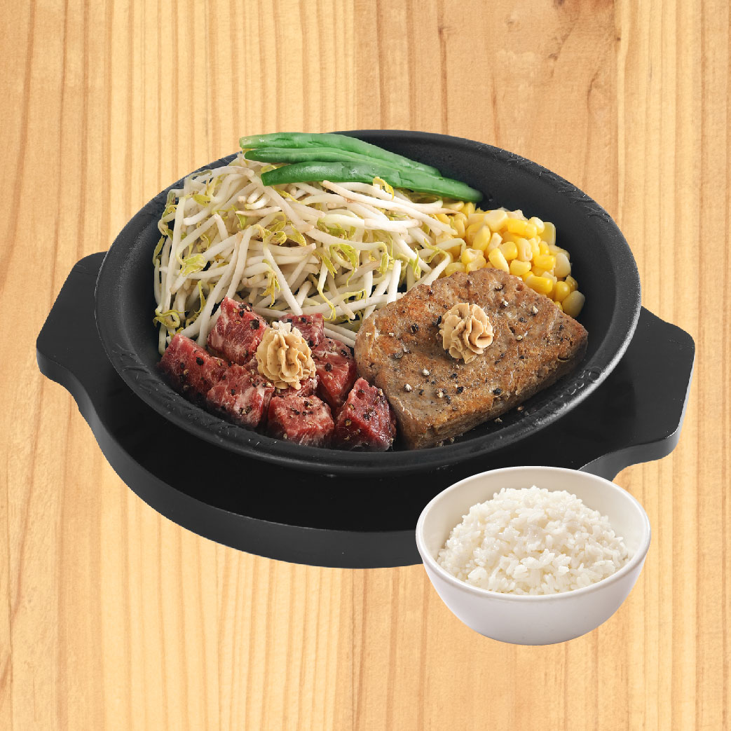 Foto Diced Cut Steak with Hamburg (termasuk nasi)