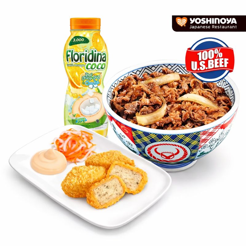 Foto Paket Puas Gorengan Ayam + Beef Bowl (R) + Drink